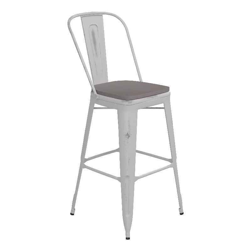 All-Weather Bar Height Stool with Poly Resin Seat - White/Gray