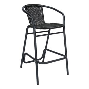 Commercial Indoor-Outdoor Rattan Restaurant Barstool Black Frame-Black