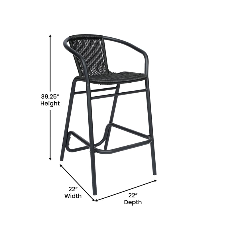 Commercial Indoor-Outdoor Rattan Restaurant Barstool Black Frame-Black