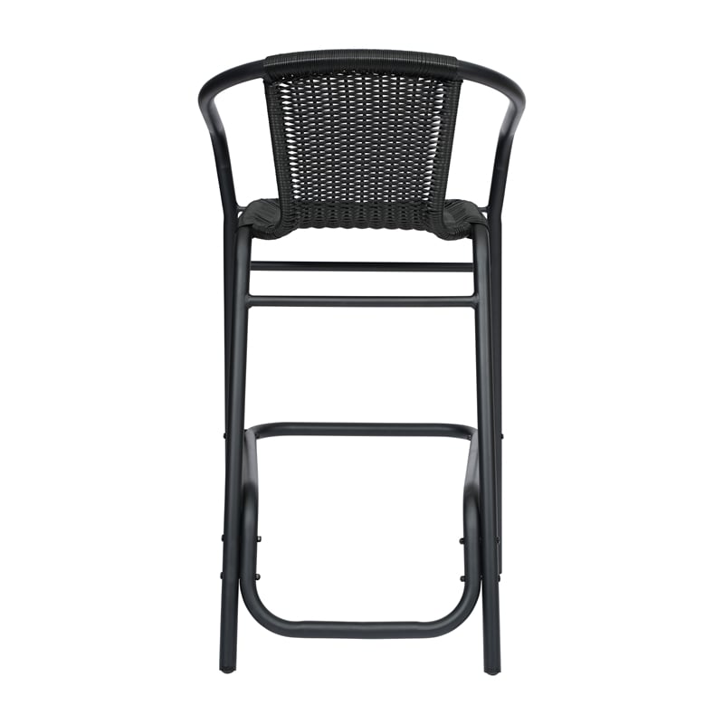 Commercial Indoor-Outdoor Rattan Restaurant Barstool Black Frame-Black
