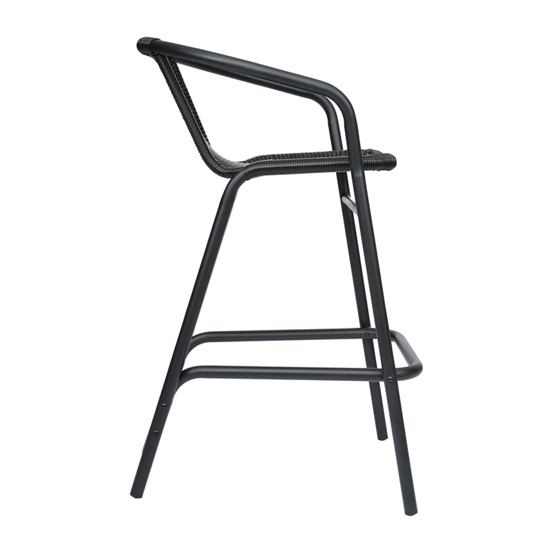 Commercial Indoor-Outdoor Rattan Restaurant Barstool Black Frame-Black
