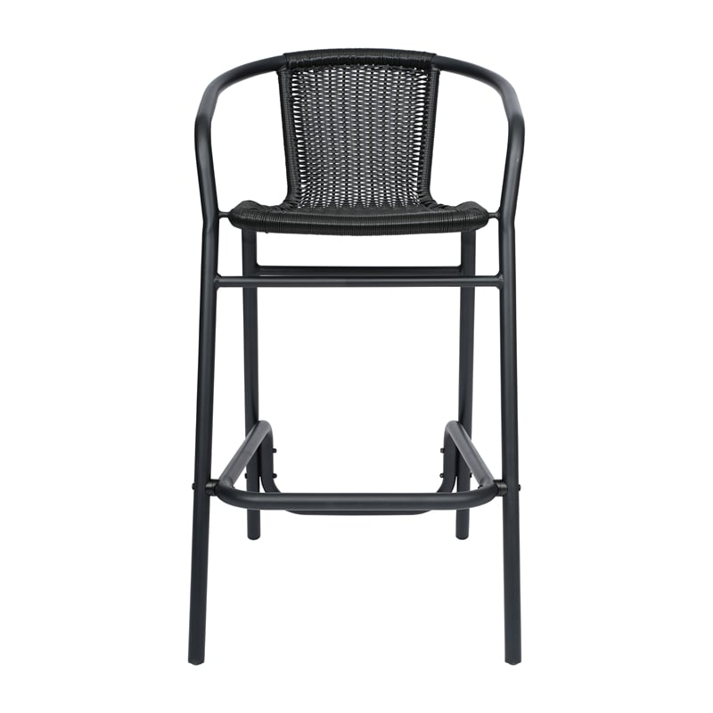 Commercial Indoor-Outdoor Rattan Restaurant Barstool Black Frame-Black
