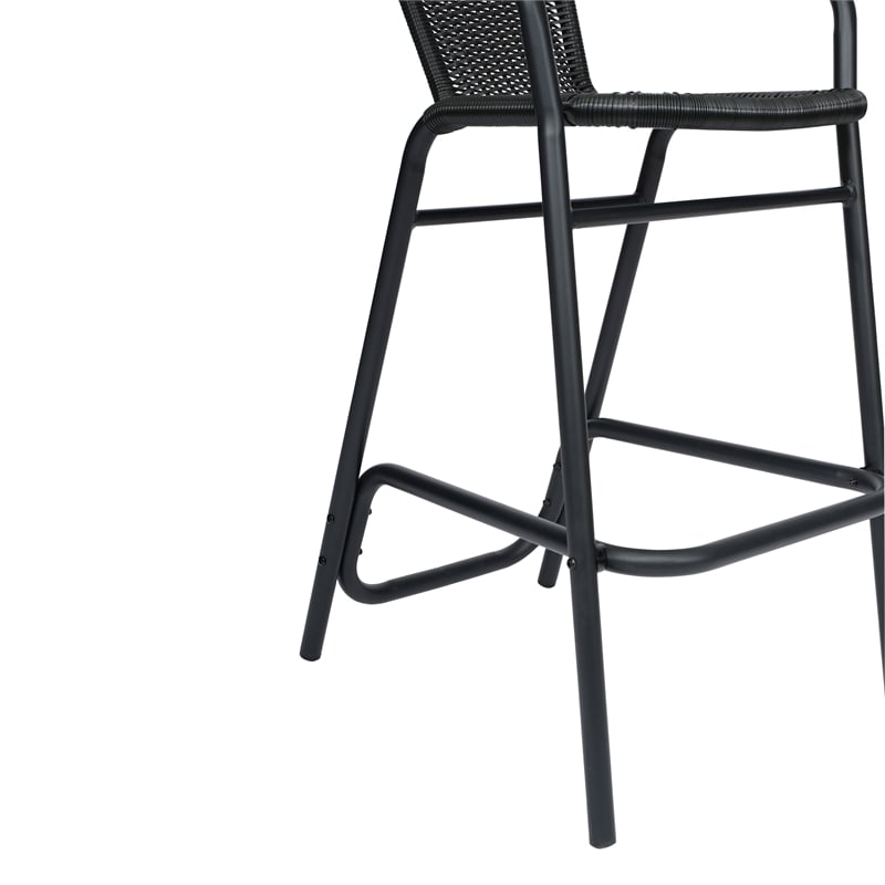 Commercial Indoor-Outdoor Rattan Restaurant Barstool Black Frame-Black