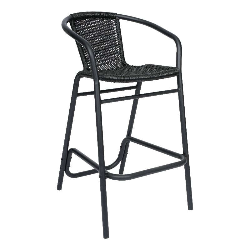Commercial Indoor-Outdoor Rattan Restaurant Barstool Black Frame-Black