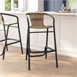 Commercial Indoor-Outdoor Rattan Restaurant Barstool Black Frame-Medium Brown
