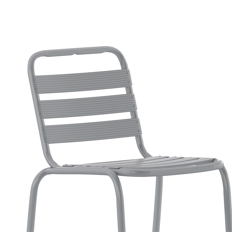Commercial Silver Indoor-Outdoor Restaurant Stacking Stool with Triple Slat Back
