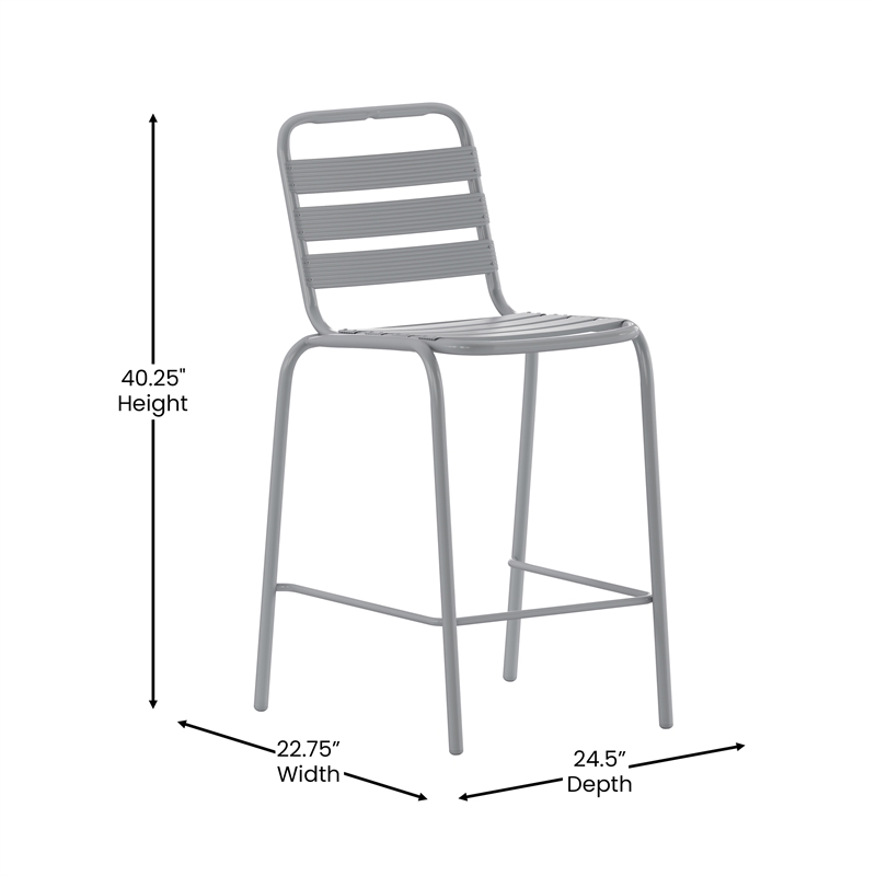 Commercial Silver Indoor-Outdoor Restaurant Stacking Stool with Triple Slat Back
