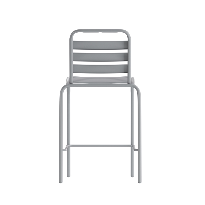 Commercial Silver Indoor-Outdoor Restaurant Stacking Stool with Triple Slat Back