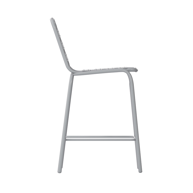 Commercial Silver Indoor-Outdoor Restaurant Stacking Stool with Triple Slat Back