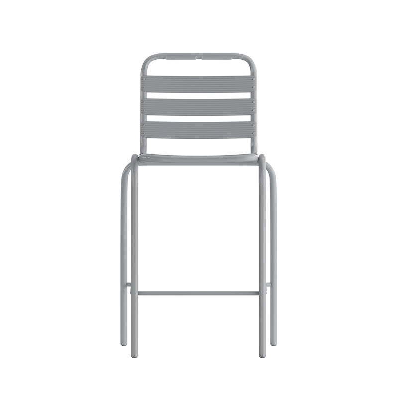 Commercial Silver Indoor-Outdoor Restaurant Stacking Stool with Triple Slat Back
