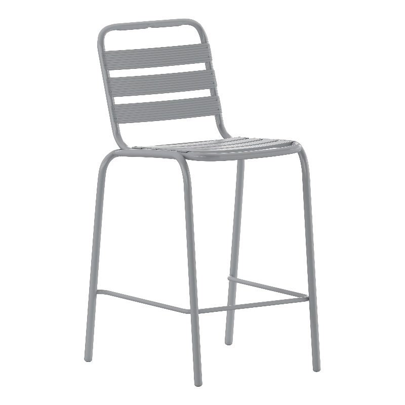 Commercial Silver Indoor-Outdoor Restaurant Stacking Stool with Triple Slat Back