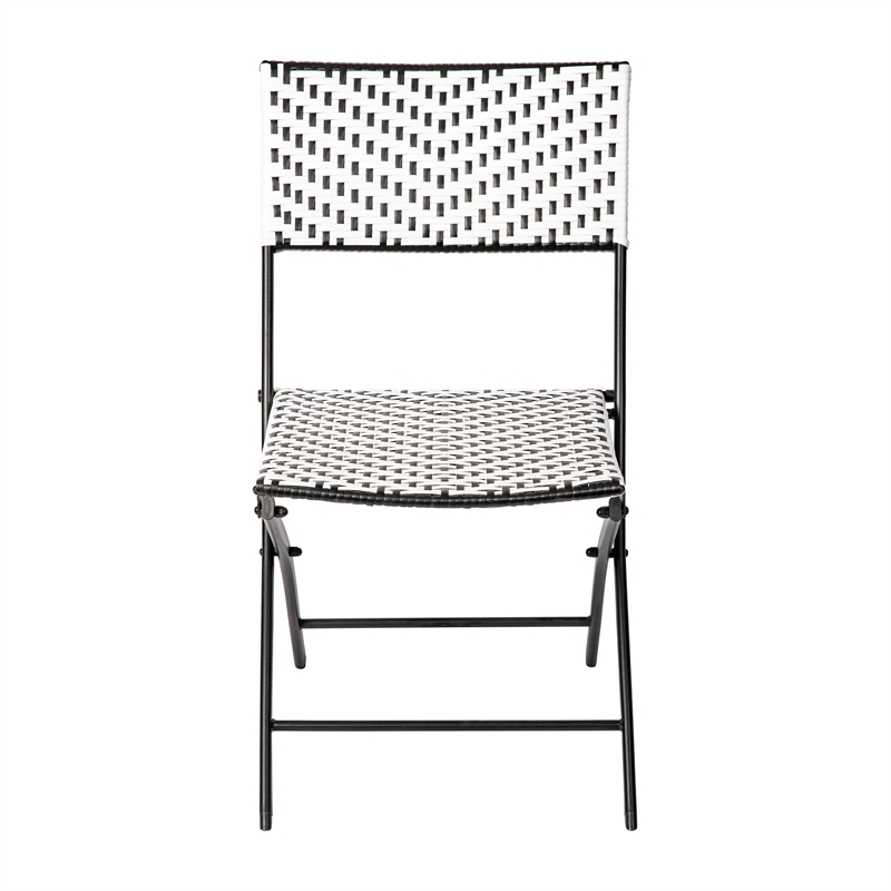 2PC Black and White Indoor/Outdoor PE Rattan Folding Bistro Chairs