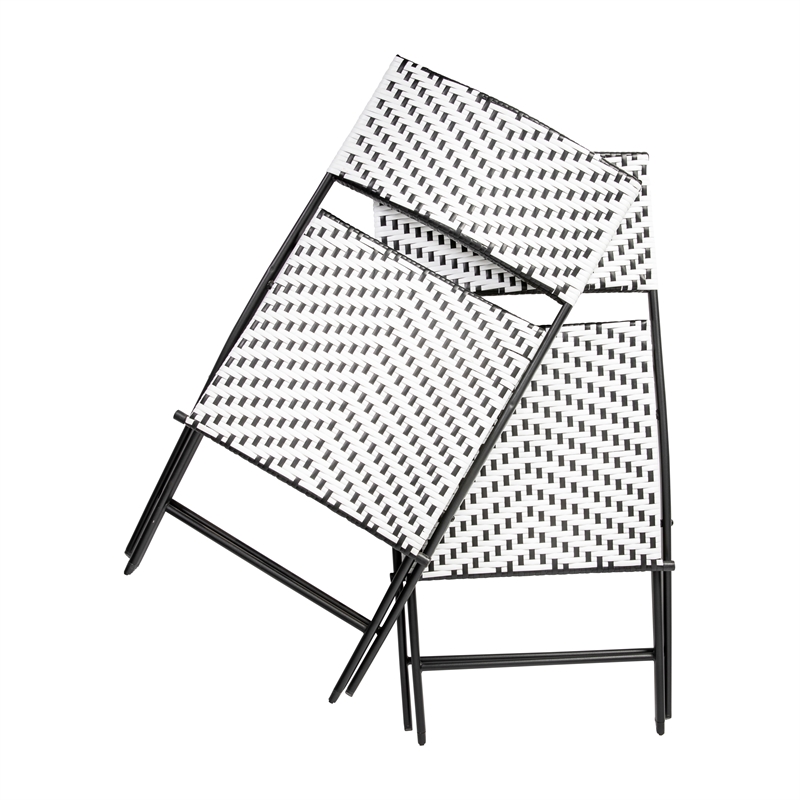 2PC Black and White Indoor/Outdoor PE Rattan Folding Bistro Chairs