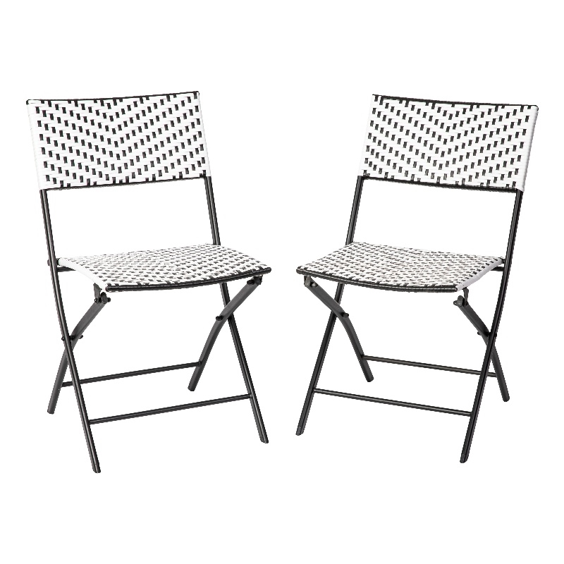 2PC Black and White Indoor/Outdoor PE Rattan Folding Bistro Chairs