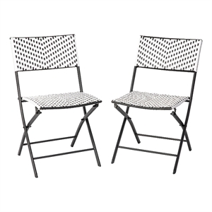 2PC Black and White Indoor/Outdoor PE Rattan Folding Bistro Chairs
