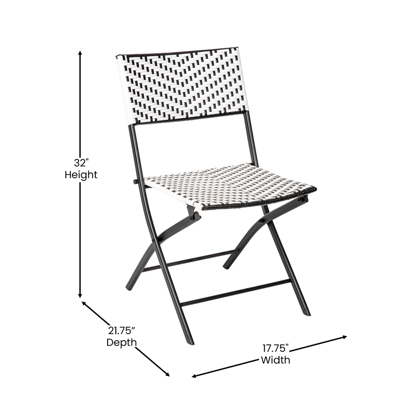 2PC Black and White Indoor/Outdoor PE Rattan Folding Bistro Chairs