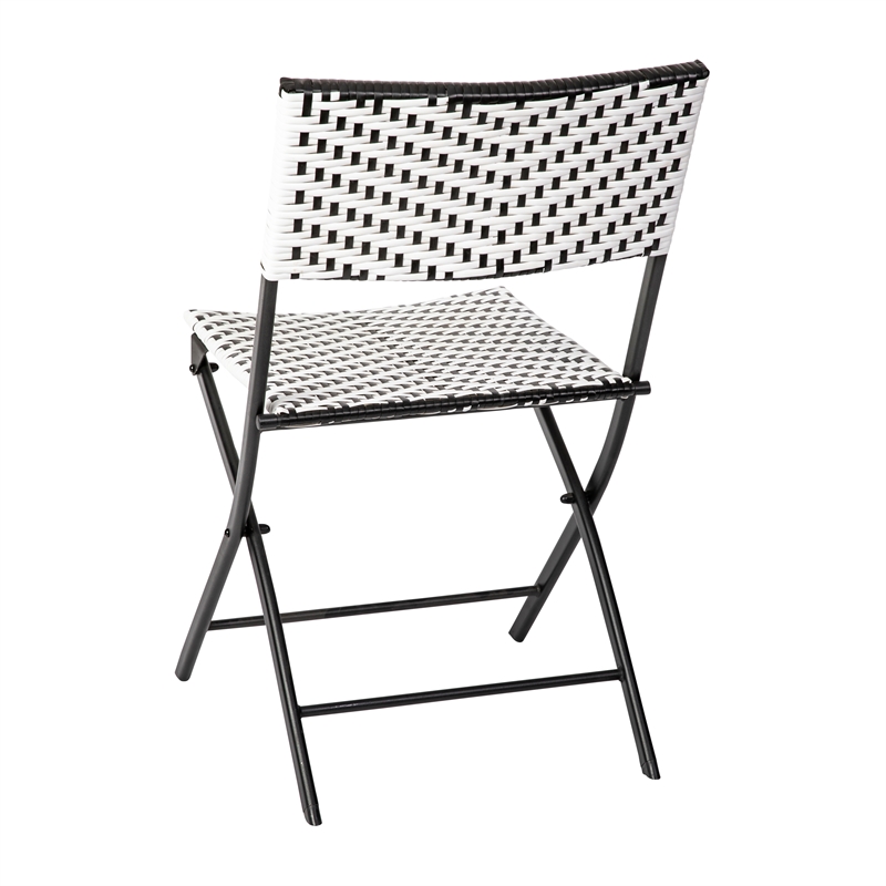 2PC Black and White Indoor/Outdoor PE Rattan Folding Bistro Chairs