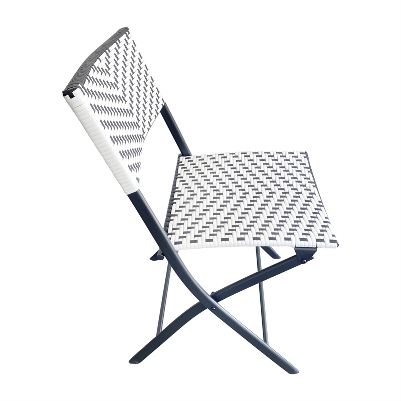 2PC Black and White Indoor/Outdoor PE Rattan Folding Bistro Chairs