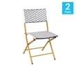 2PC Navy and White Indoor/Outdoor PE Rattan Folding Bistro Chairs