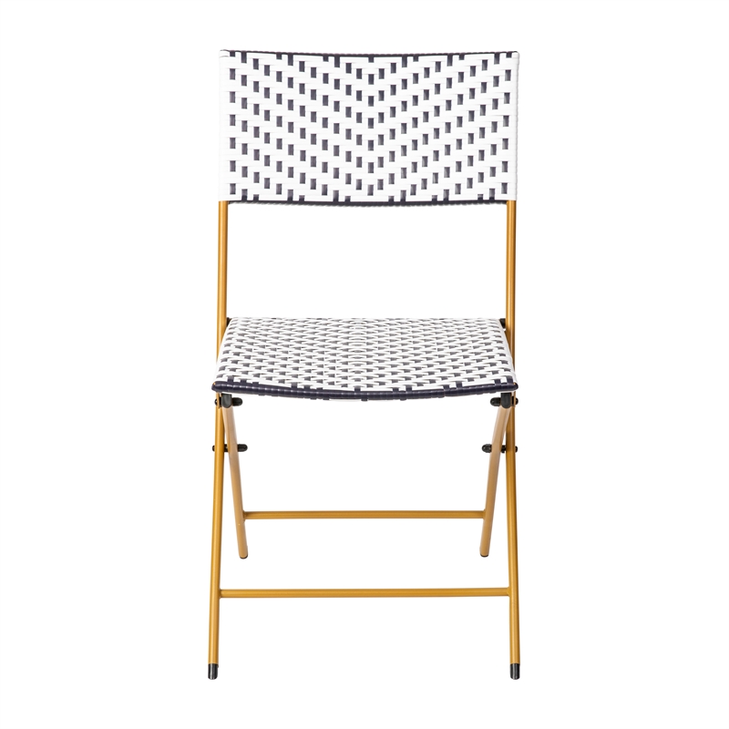 2PC Navy and White Indoor/Outdoor PE Rattan Folding Bistro Chairs