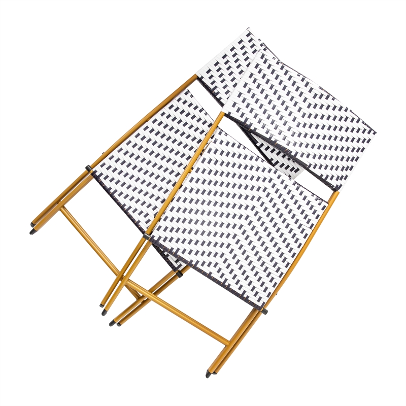 2PC Navy and White Indoor/Outdoor PE Rattan Folding Bistro Chairs
