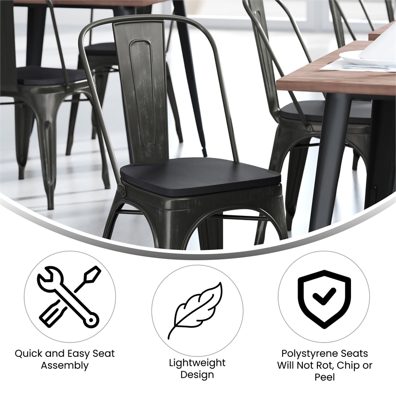 All-Weather Commercial Stack Chair & Poly Resin Seat - Black-Antique Gold/Black