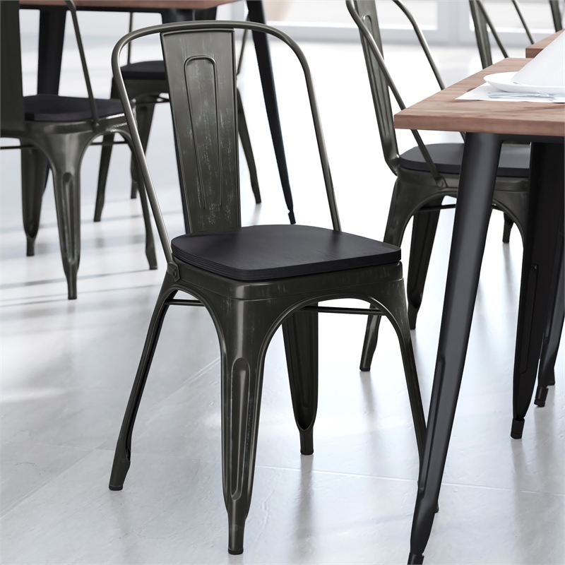 All-Weather Commercial Stack Chair & Poly Resin Seat - Black-Antique Gold/Black