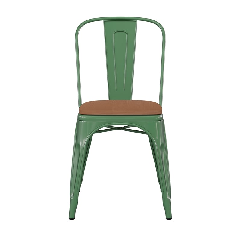 All-Weather Commercial Stack Chair & Poly Resin Seat - Green/Teak