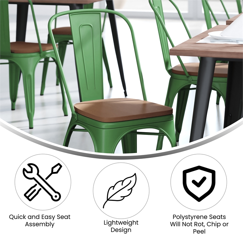 All-Weather Commercial Stack Chair & Poly Resin Seat - Green/Teak