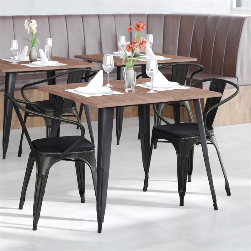 All-Weather Metal Stack Chair with Arms and Poly Resin Seat - Black/Black