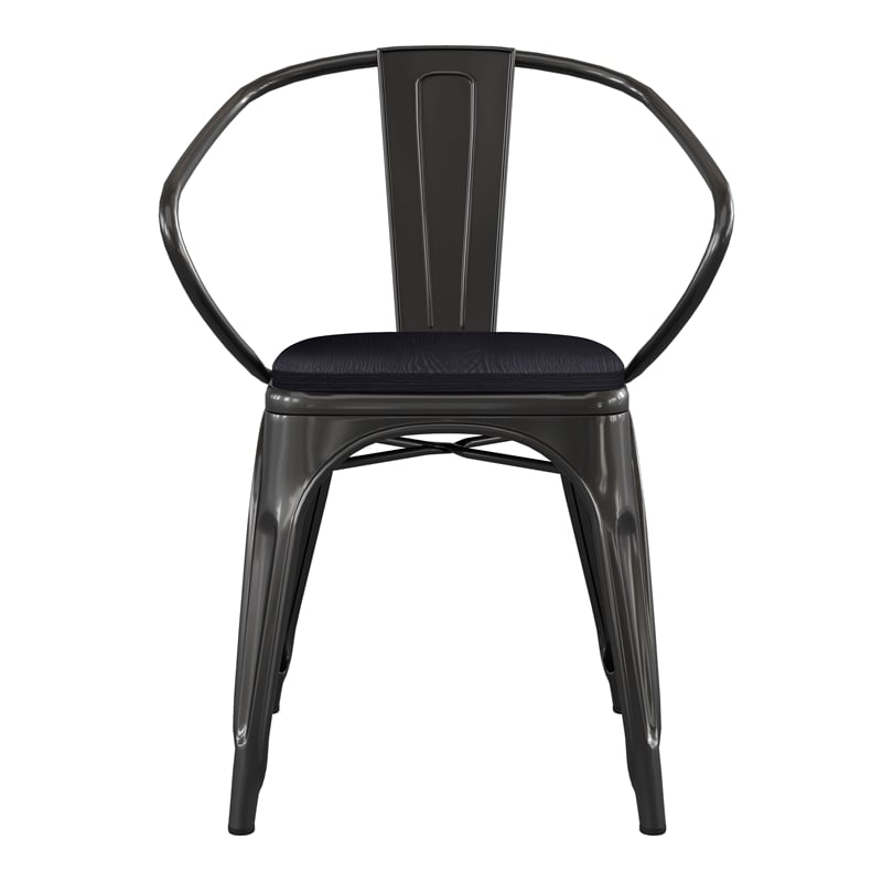 All-Weather Metal Stack Chair with Arms and Poly Resin Seat - Black/Black