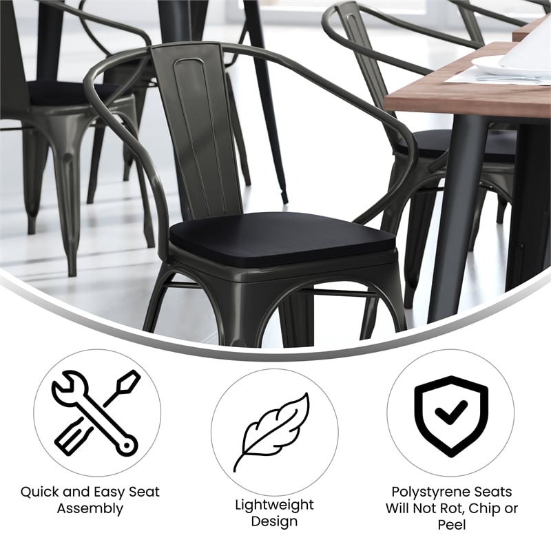 All-Weather Metal Stack Chair with Arms and Poly Resin Seat - Black/Black