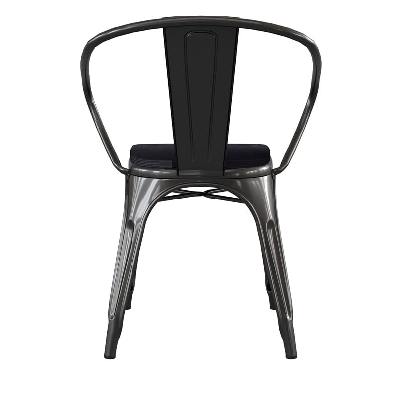 All-Weather Metal Stack Chair with Arms and Poly Resin Seat - Black/Black