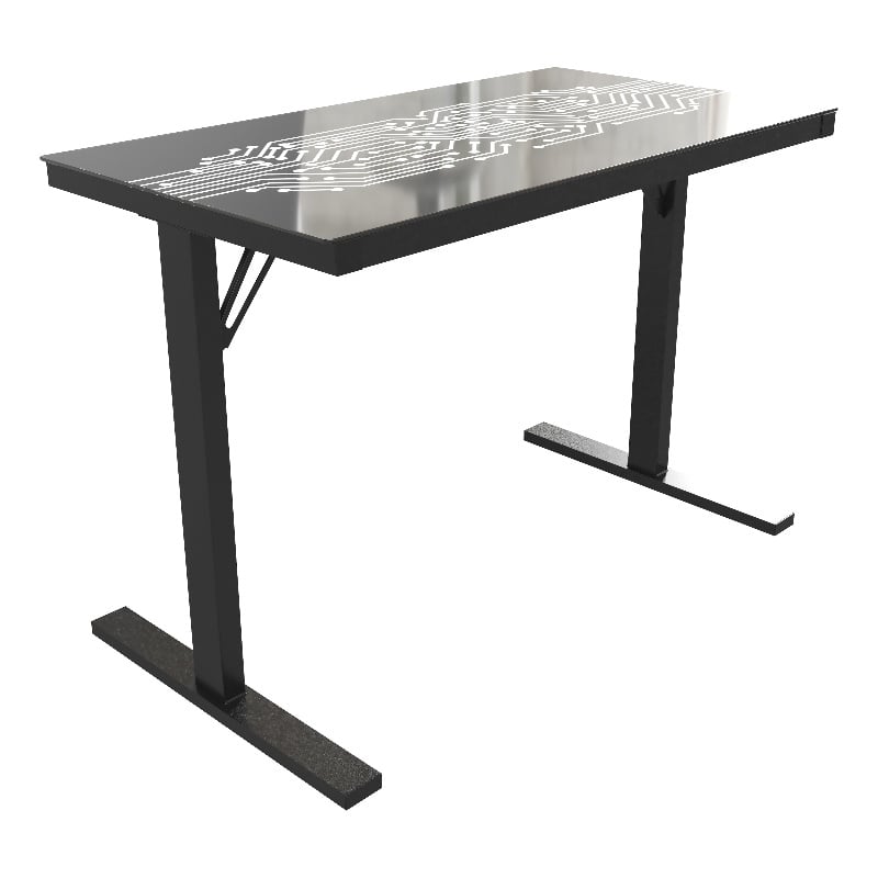 Gaming Computer Desk with Color Changing LED Circuit Board Design Glass Desktop