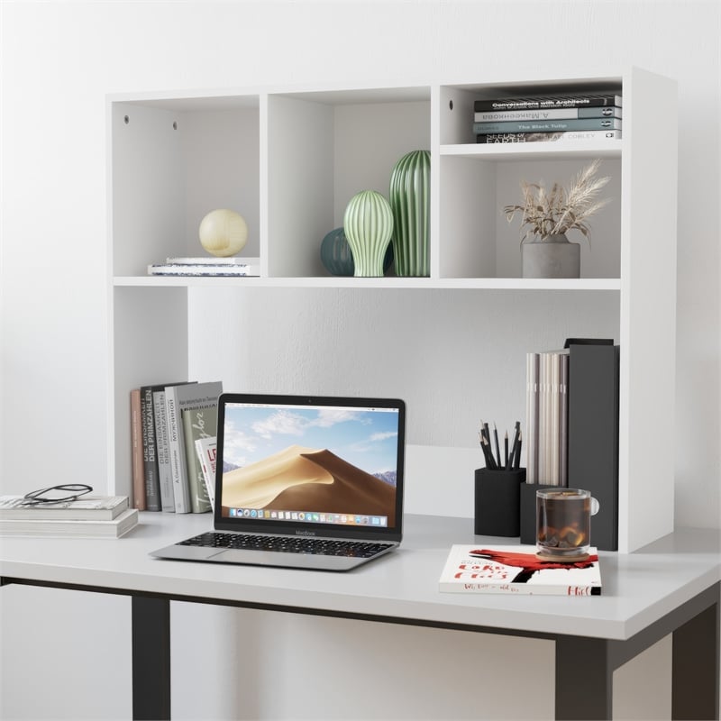 Space-Saving Desktop Bookshelf Storage Organizer with Assorted Cubbies in White