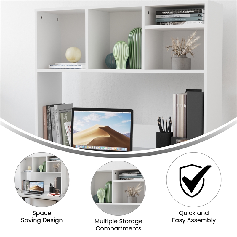 Space-Saving Desktop Bookshelf Storage Organizer with Assorted Cubbies in White