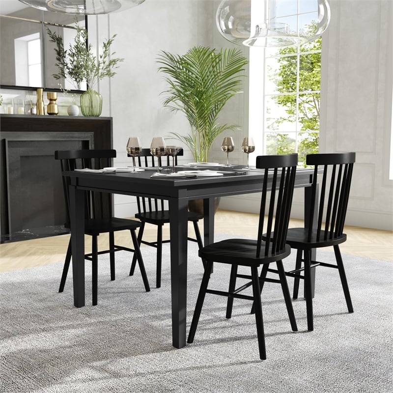 Solid Wood 47 Inch Commercial Grade Dining Table for 4 in Black Matte Finish