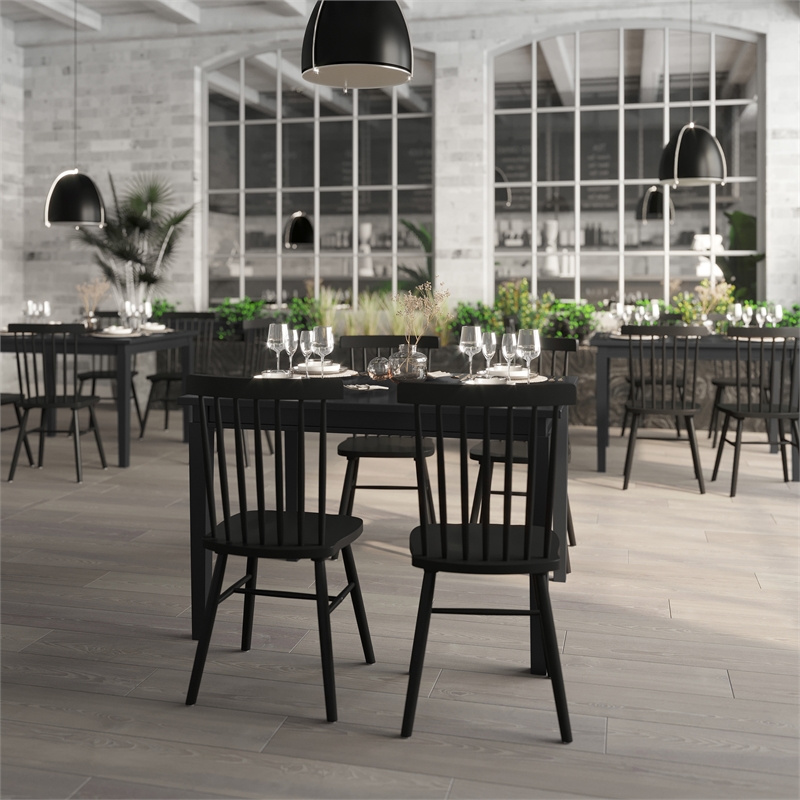 Solid Wood 47 Inch Commercial Grade Dining Table for 4 in Black Matte Finish