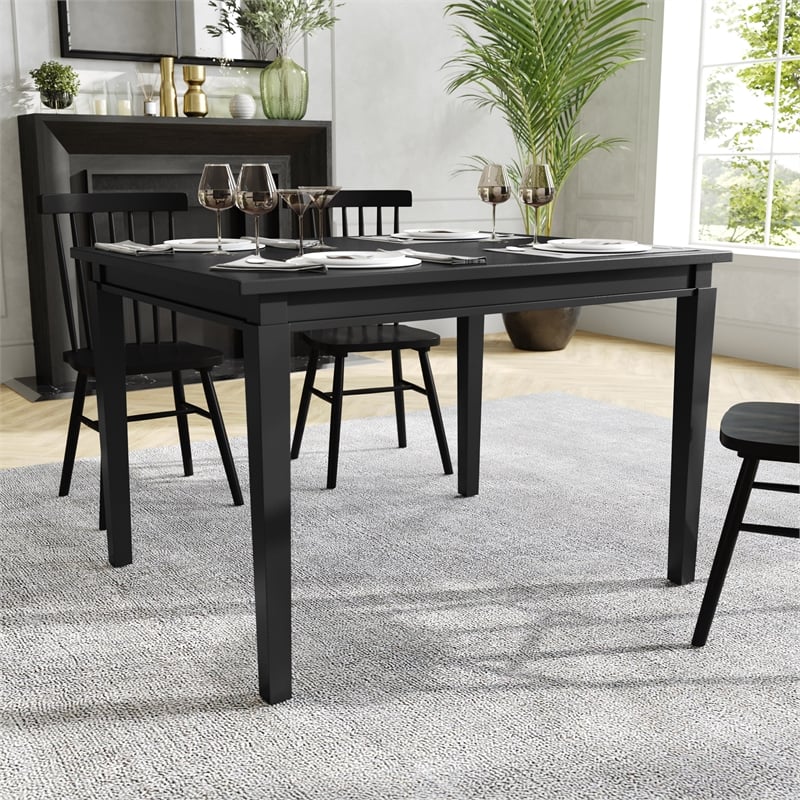 Solid Wood 47 Inch Commercial Grade Dining Table for 4 in Black Matte Finish