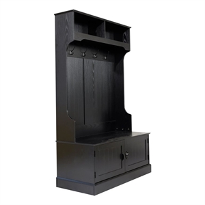 40&quot Wide 4 Hook Hallway Tree with Storage Bench and Upper Cubbies in Black