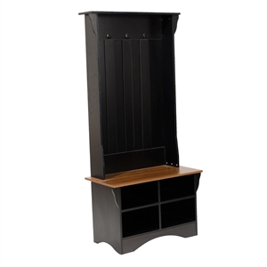 31.5&quot Wide 3 Hook Hallway Tree with Divided Under Bench Storage-Black/Walnut