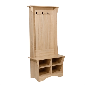 31.5&quot Wide 3 Hook Hallway Tree with Divided Under Bench Storage-Weathered Wood