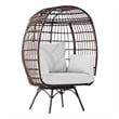 Commercial Indoor/Outdoor Wicker Swivel Lounge Chair with 4 Cushions in Brn/Crm