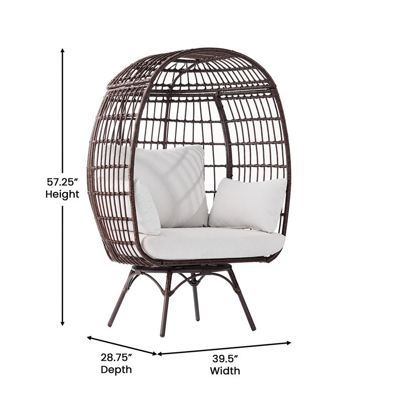 Commercial Indoor/Outdoor Wicker Swivel Lounge Chair with 4 Cushions in Brn/Crm