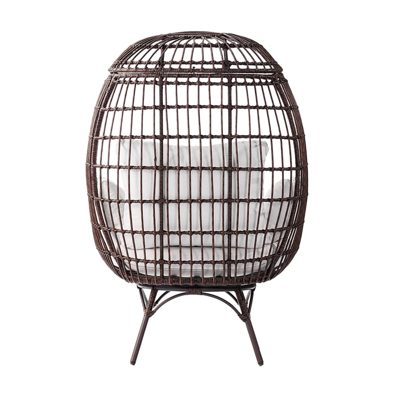 Commercial Indoor/Outdoor Wicker Swivel Lounge Chair with 4 Cushions in Brn/Crm