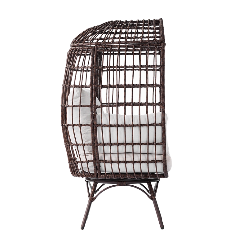 Commercial Indoor/Outdoor Wicker Swivel Lounge Chair with 4 Cushions in Brn/Crm