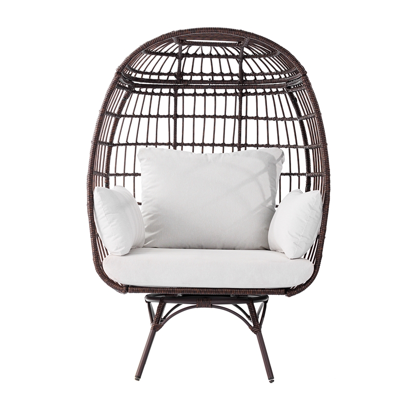 Commercial Indoor/Outdoor Wicker Swivel Lounge Chair with 4 Cushions in Brn/Crm