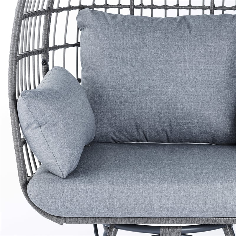Commercial Indoor/Outdoor Wicker Swivel Lounge Chair with 4 Cushions in Gray
