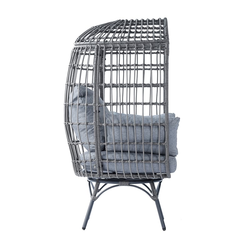 Commercial Indoor/Outdoor Wicker Swivel Lounge Chair with 4 Cushions in Gray