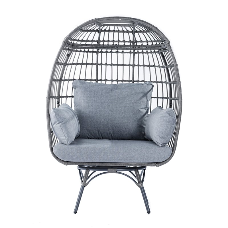 Commercial Indoor/Outdoor Wicker Swivel Lounge Chair with 4 Cushions in Gray